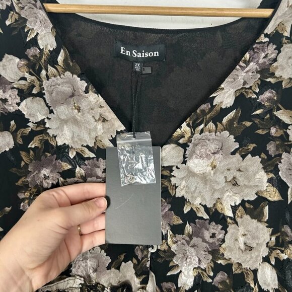 NWT En Saison Rena Mini Babydoll Black Floral Dress Plus Size 2X - Picture 6 of 16